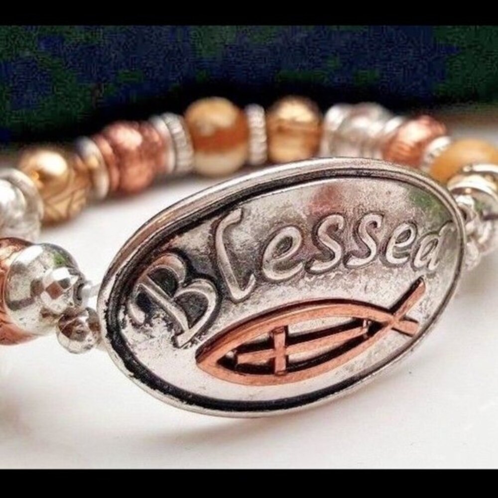 Southwestern Christian Stretch Bracelet Fish Symbol Blessed Multi Color Western*